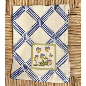 SET 4 Williams Sonoma Napkins Cotton PANSIES Blue White 21x21 Farmhouse Cottage